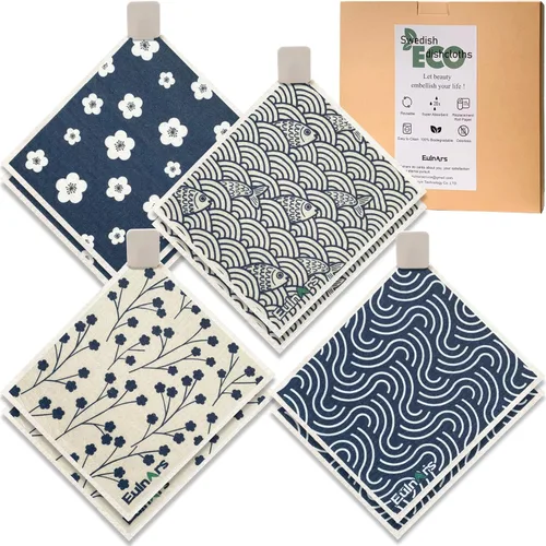 Vista 15 de Eulnars - Toallas de papel reutilizables, paquete de 8 paños de cocina suecos con 3 clips, negro y blanco, algodón, 200 lavados