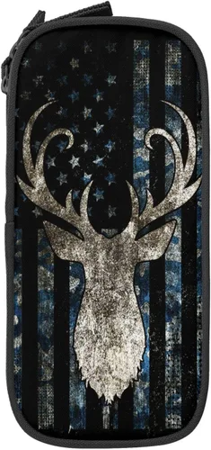 Vista 11 de YETTA YANG Estuche retro patriótico con bandera estadounidense de ciervos para portalápices suministros de oficina de gran capacidad grande