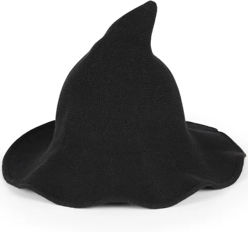 Sombreros de brujas para Halloween para mujer, sombrero negro para adultos, accesorio de disfraz de bruja de lana lindo, para fiesta de Halloween
