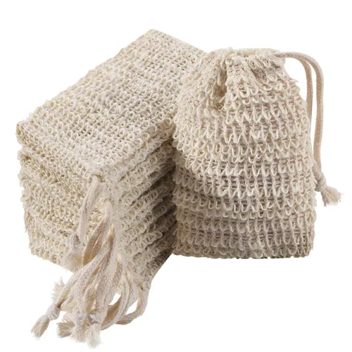Paquete de 30 bolsas exfoliantes de jabón, bolsa de jabón natural de malla de ramio, bolsa de jabón hecha a mano con cordón para uso en baño y ducha