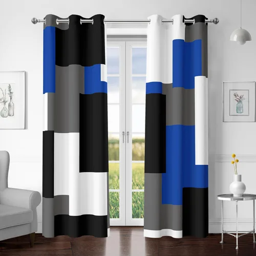 Vista 76 de Tyrot Avocado Green 100% Blackout Curtains for Bedroom 63 inch Long 2 Panels Set White Modern Abstract Geometric Black Out Curtains Insulated Room