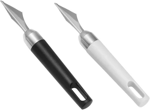 Vista 7 de VILLCASE 2 cuchillos de acero inoxidable para tallar frutas, en forma de V, grabado de alimentos, herramienta de corte para el hogar, cocina, mesa