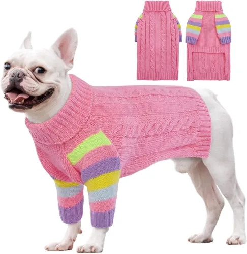 Vista 18 de Suéter frío para perro, suéteres de invierno para perros medianos, hembras machos, suéter de cuello alto cálido para perros, suéter de manga larga