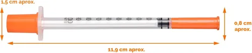 Vista 4 de Paquete de 30 jeringas U-100, 30G, 5/16" (8mm), 1ml/cc, jeringas desechables, envueltas individualmente
