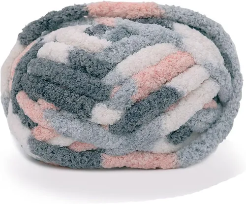 Vista 5 de Hilo grueso de chenilla para tejer a mano mantas, súper suave y súper grande (Beige)