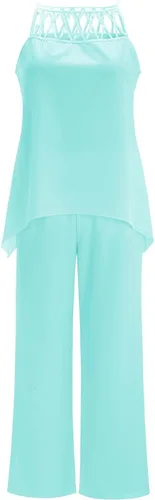 Vista 2 de Conjunto de dos piezas de pantalones sueltos sin mangas con cuello redondo y cuello redondo para mujer