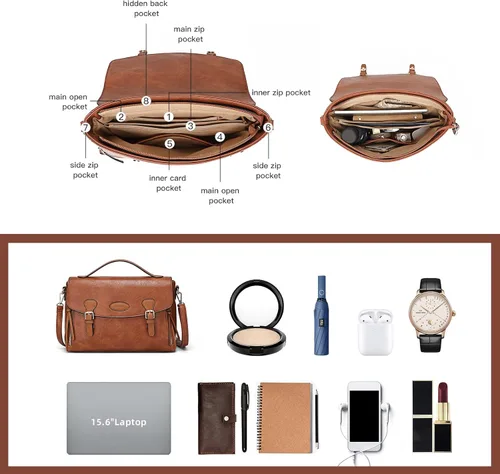 Vista 5 de OUKUPA Crossbody Messenger Bag For Women,Leather Briefcase Vintage Shoulder Laptop Handbag Satchel Computer Work Bag