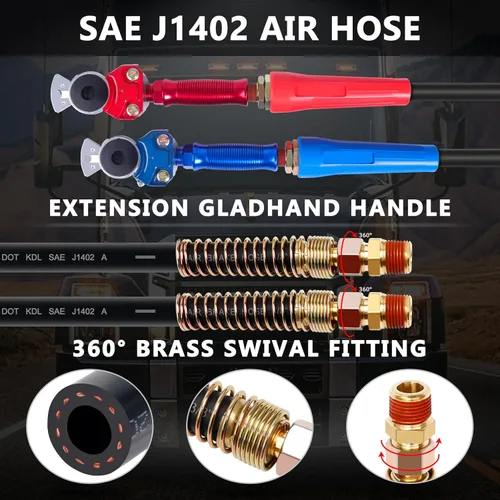 Vista 6 de CheeMuii Kit de Líneas de Aire para Camión Semirremolque de 12 Pies 3 en 1 Línea Eléctrica ABS Mangueras de Aire con Gladhands, Manijas, Soporte