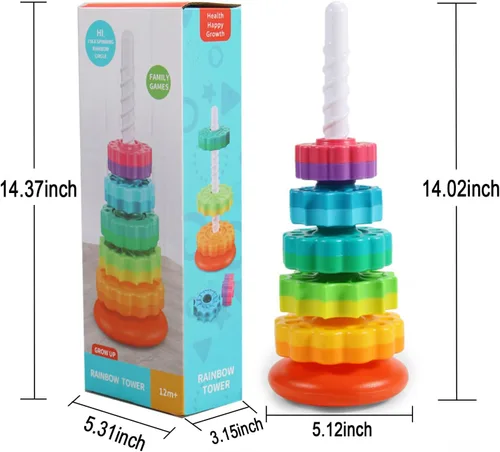 Vista 2 de Juguetes de apilamiento giratorios para bebés, anillos de apilamiento de plástico ABS con diseño de arco iris de colores para bebés de 6 a 12 meses