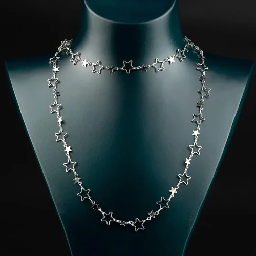 Vista 7 de YOUBEIYEE Cadena de 16.4 pies / 16.4 ft para hacer joyas, cadena de eslabones huecos de latón chapado en plata con forma de estrella hueca, collar
