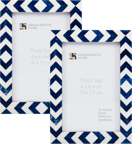 Handicrafts Home Paquete de 2 marcos de fotos de 4 x 6 – Marco de fotos con incrustaciones de resina azul Lisboa, marcos decorativos para pared y