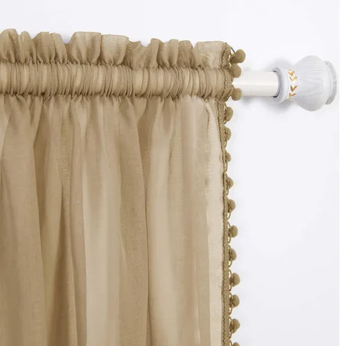 Vista 10 de Elegant Comfort Cortinas semitransparentes con borlas con pompones, juego de 2 paneles, con bolsillo para barra de 2 pulgadas, cortinas Naranja