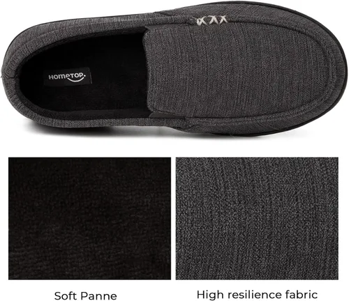 Vista 4 de HomeTop Pantuflas de casa para hombre, de espuma viscoelástica, estilo mocasín, para interiores y exteriores, clásicas, transpirables, de alta