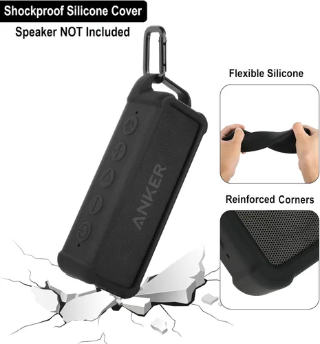 Vista 2 de TXEsign Funda de silicona compatible con altavoz portátil Anker Soundcore 2, funda protectora de viaje con asa y mosquetón para altavoz Anker