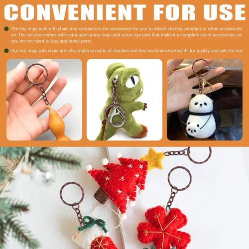 Vista 4 de Llavero de cobre rojo con diseño de patrones de ondas, juego a granel de 100 piezas con anillos abiertos y pasadores de ojo de tornillo