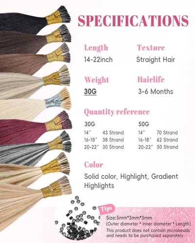 Vista 3 de Extensiones de cabello humano con punta en I de 14 pulgadas #16/60, color rubio con reflejos dorados y marrón grisáceo mezclado, extensiones