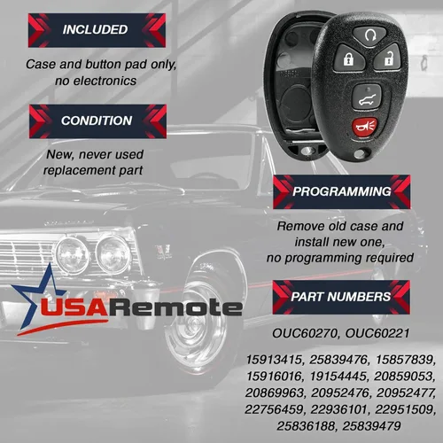 Vista 3 de Carcasa para llavero compatible con Buick Cadillac Chevy GMC Saturn 2007-2015, mando a distancia sin llave y almohadilla de botones