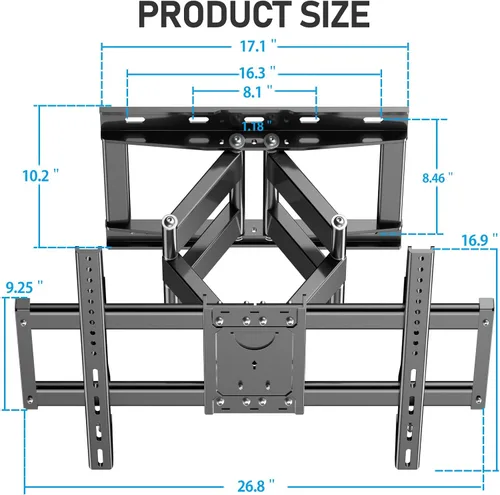 Vista 8 de Soporte de pared para TV de movimiento completo, televisores planos/curvos de 37 a 85 pulgadas, brazos articulados giratorios, VESA máximo de 23.16