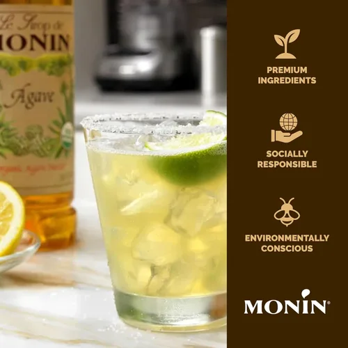 Vista 4 de Monin - Jarabe de Agave Orgánico, Dulce y de Sabor Completo, Ideal para Cualquier Bebida, Sin Gluten, No Transgénico (750 ml)