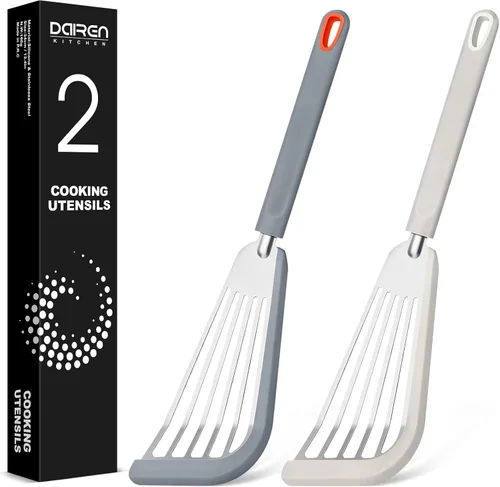 Vista 8 de Espátula de pescado, espátulas delgadas ranuradas para utensilios de cocina antiadherentes, borde de silicona, resistente al calor, para pescado