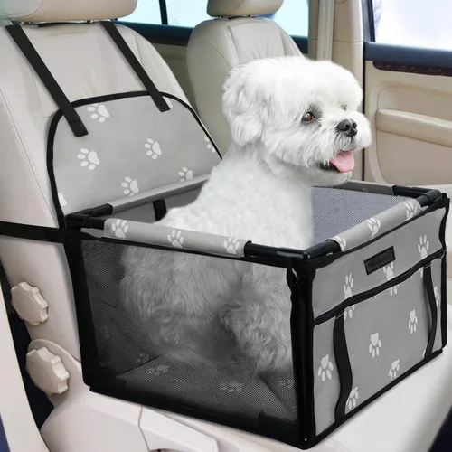 Vista 26 de PetsHome Asiento de coche para perros plegable, asiento elevador de coche para perros impermeable y transpirable Oxford, bolsa de viaje para perros