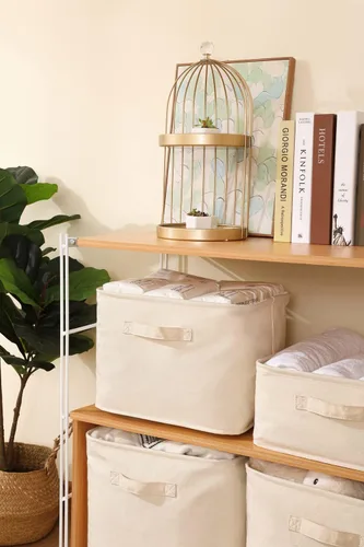 Vista 7 de Canasta decorativa rectangular de tela con asas, organizadora para guardar la ropa