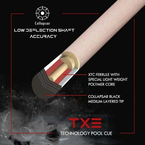 Vista 3 de Taco de piscina Collapsar con estuche rígido 1X1 y tecnología de baja deflexión para palo de billar