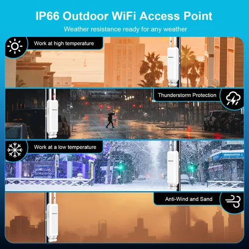 Vista 6 de NEWFAST AC1200 Gigabit Extensor WiFi para exteriores, punto de acceso al aire libre de doble banda resistente a la intemperie con POE, 2 antenas