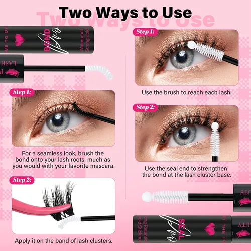 Vista 6 de PROLASHBEAUTY - Pegamento transparente de racimo de pestañas para 7 días de larga duración, pegamento impermeable para pestañas y sellado