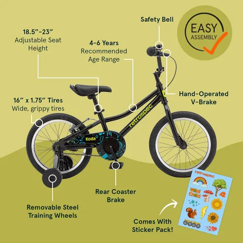 Vista 2 de Retrospec Koda Plus Kids Bike for Boys & Girls Ages 4-6 Years - 16" Children's Bicycle, Adjustable Seat & Handlebars