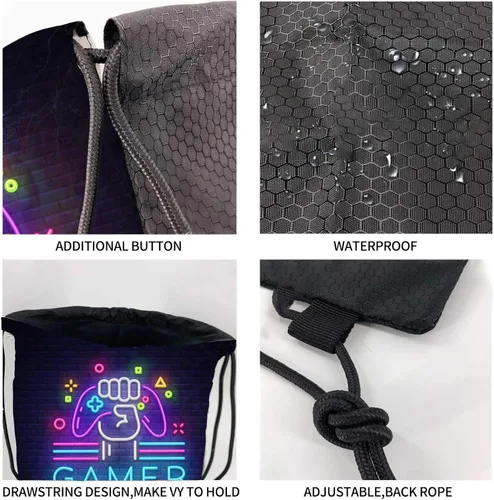 Vista 4 de D-WOLVES Drawstring Backpack Bag Gym Sports String Sackpack Beach Daypack for Men & Women