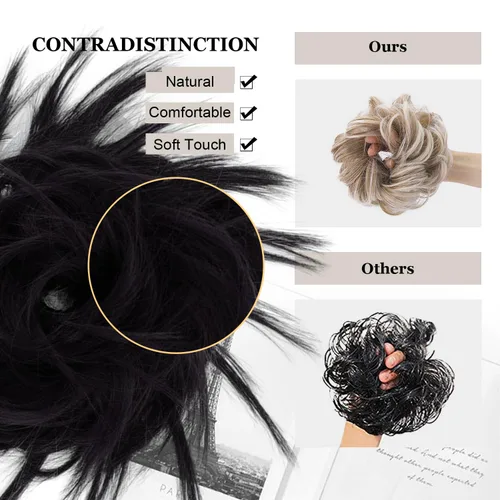Vista 5 de 2 extensiones de cabello ondulado para mujer, moño desordenado, recogido, recogido, rizado, moño sintético