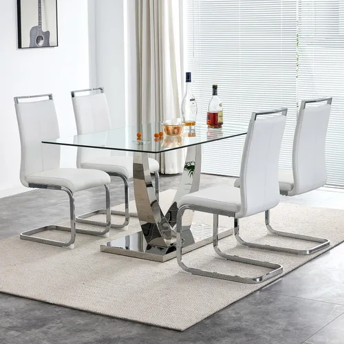Vista 36 de Juego de mesa de comedor de 63 pulgadas para 4, juego de mesa de comedor dorado moderno para 4, juego de mesa de cocina de mármol sintético