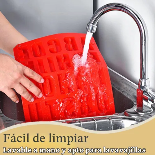 Vista 6 de Molde de silicona para tartas de letras sin BPA, molde de chocolate antiadherente, suave y fácil de desmoldar, molde decorativo rojo de silicona