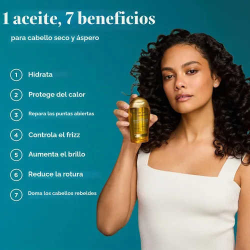 Vista 3 de OGX Renewing + Aceite de Argán de Marruecos para el Cabello, tratamiento de suero penetrante extra fuerte para cabello seco, dañado, encrespado