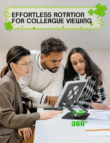 Vista 3 de Soporte para tablet para iPad, soporte de escritorio de aluminio giratorio de 360° – Soporte de escritorio ajustable y plegable compatible con iPad