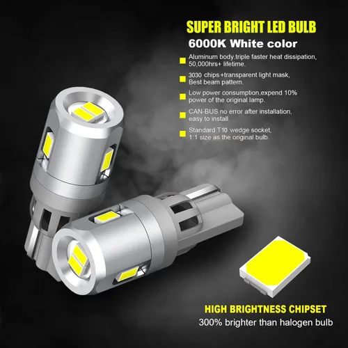 Vista 4 de JDM ASTAR Bombillas LED blancas de alto rendimiento 5GS 1:1 3030-5SMD 194 168 2825 W5W T10 Brgiht White