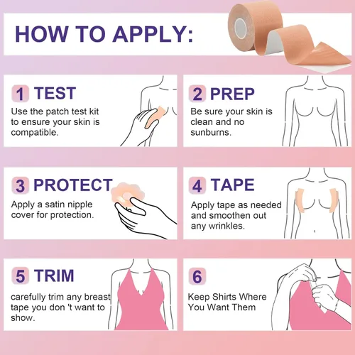 Vista 3 de Kit de cinta adhesiva para senos Boobytape para levantamiento de senos con 1 cinta corporal, 2 pétalos de pecho de silicona, 12 calcomanías