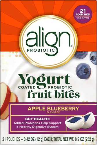 Align Probiótico, bocaditos de fruta probióticos recubiertos de yogur, ayuda a apoyar la salud digestiva, del fabricante de la marca de probióticos