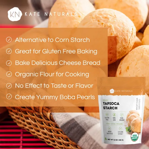 Vista 3 de Kate Naturals Harina de almidón de tapioca para hornear, cocinar y perlas de Boba (12 onzas, orgánica, sin OMG, sin gluten)