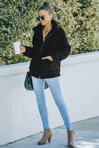 Vista 8 de PRETTYGARDEN - Chaqueta de forro polar Sherpa de gran tamaño para mujer Negro
