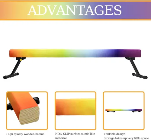 Vista 2 de Adjustable&Foldable Gymnastics Balance Beam,6FT High-Low Level Floor Gymnastic Beam,No Tool Require, Gym Equipment for for Kids Children Girls Home