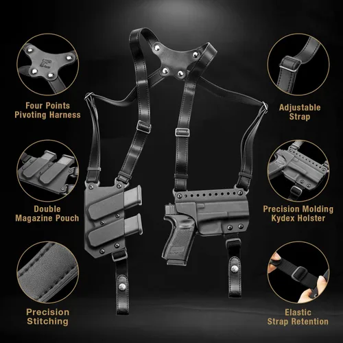 Vista 7 de Funda de Hombro Hecha a Mano para Glock 19/17/19X/22/23/31/32/45, Correa de Cuero de Grano Completo con Funda Kydex de EE. UU. para Portar Oculto