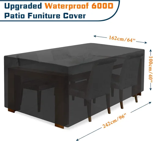 Vista 10 de JESTOP: Fundas para muebles de patio, cubierta rectangular impermeable de 96 pulgadas para mesa al aire libre, tela Oxford resistente 600D, cubierta