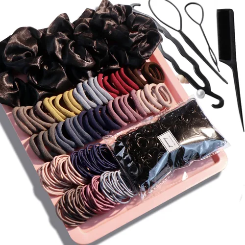 Vista 13 de YANRONG Juego de 1159 piezas de accesorios para el cabello para mujer, sin costuras, variedad de coleteros para el cabello, bandas elásticas