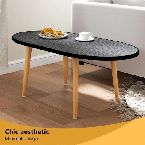 Vista 6 de Funecy - Mesa de café ovalada baja con 4 patas robustas de madera maciza, mesa de piso para sentarse en el suelo, con almacenamiento y muebles