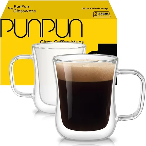 Vista 14 de PunPun Vasos de café expreso de 8.5 oz/8.5 fl oz, vasos de vidrio con aislamiento de doble pared, juego de 2