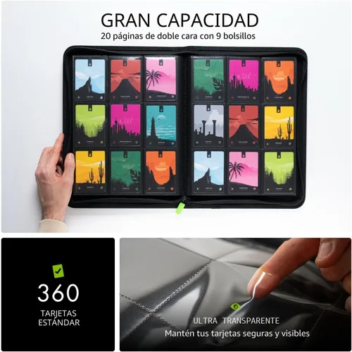 Vista 4 de Vault X Carpeta de 9 bolsillos con cremallera para tarjetas, 360 tarjetas, material de álbum Exo-Tec premium, 20 páginas de carga lateral, carpeta