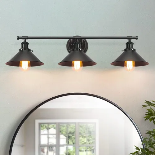 Vista 11 de Lámparas de baño, 2 luces, color negro mate, luces de tocador para baño, lámpara de tocador industrial rústica de 20 pulgadas, aplique de pared