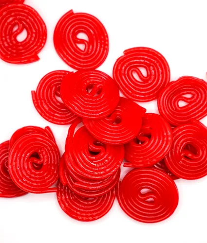 Vista 5 de Ruedas de regaliz de fresa roja - 2 libras de regaliz dulce fresco a granel. Aproximadamente 80 ruedas por bolsa